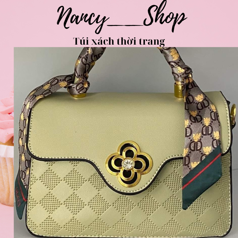 Túi xách đeo chéo khóa hoa xoay thời trang tặng kèm khăn