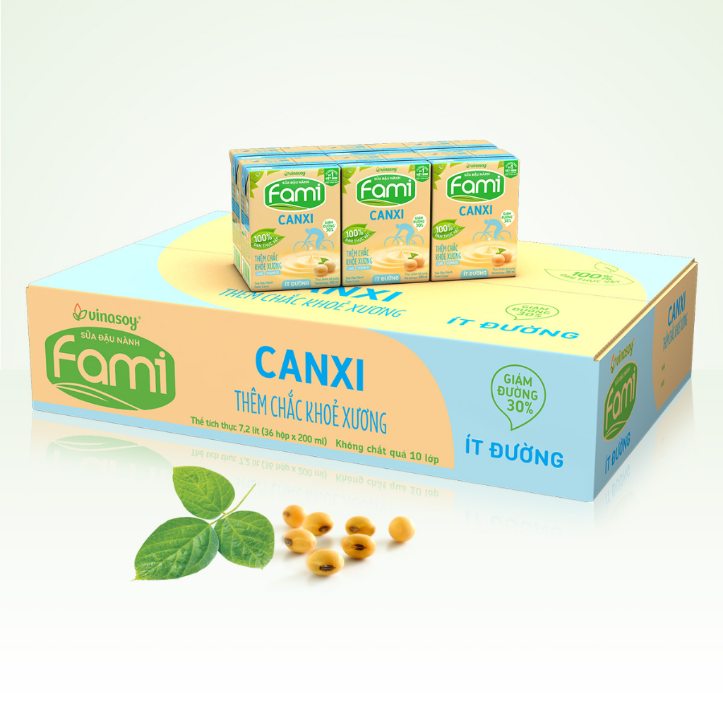 Thùng sữa đậu nành Fami Canxi ít đường (36 hộp x 200ml)