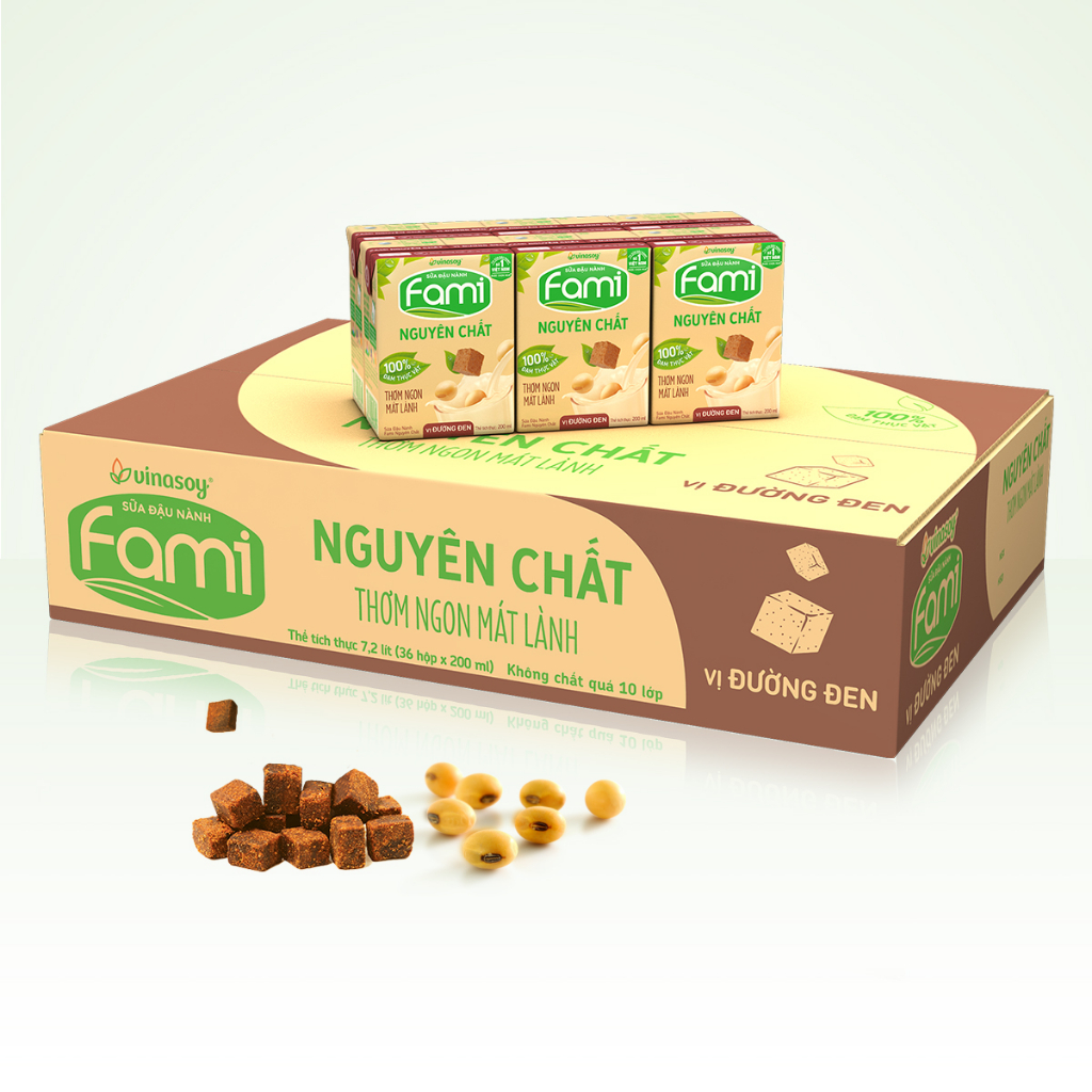 Thùng sữa đậu nành Fami Nguyên Chất vị đường đen (36 hộp x 200ml)