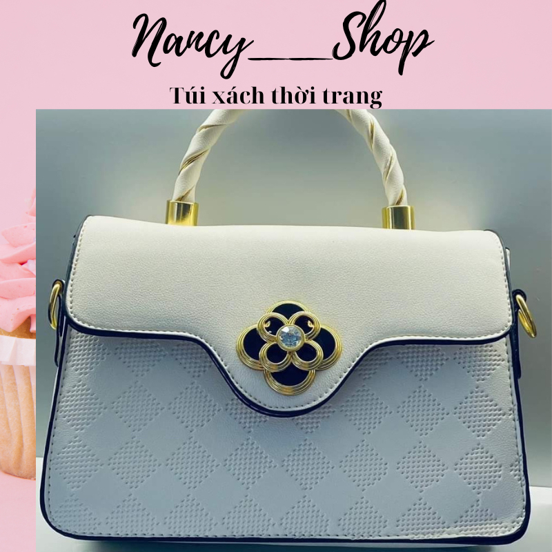Túi xách đeo chéo khóa hoa xoay thời trang tặng kèm khăn