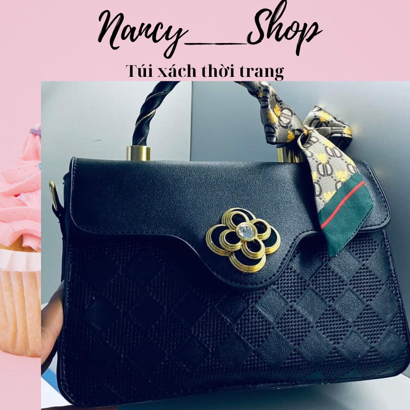Túi xách đeo chéo khóa hoa xoay thời trang tặng kèm khăn
