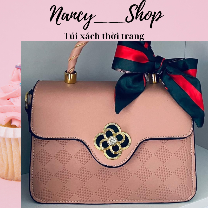 Túi xách đeo chéo khóa hoa xoay thời trang tặng kèm khăn