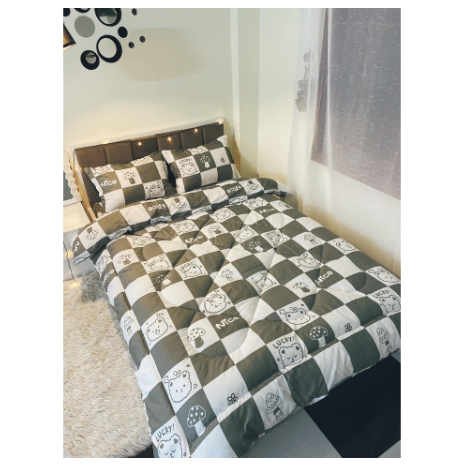 Bộ 5 món Chăn phao và Ga Gối cotton poly, Drap nệm M2/ M6 /M8 /2m2- Họa Tiết Dễ Thương - [DƯA HẤU HỒNG]