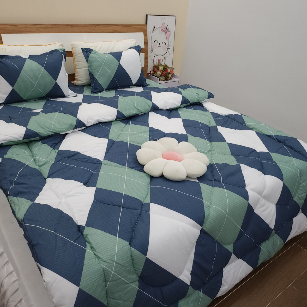 Bộ 5 món Chăn phao và Ga Gối cotton poly, Drap nệm M2/ M6 /M8 /2m2- Họa Tiết Dễ Thương - [DƯA HẤU HỒNG]