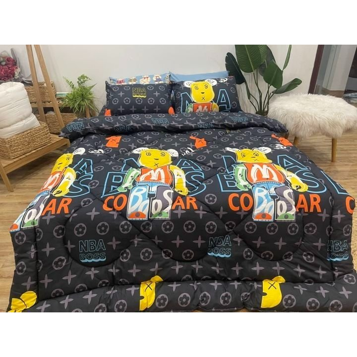 Bộ 5 món Chăn phao và Ga Gối cotton poly, Drap nệm M2/ M6 /M8 /2m2- Họa Tiết Dễ Thương - [DƯA HẤU HỒNG]