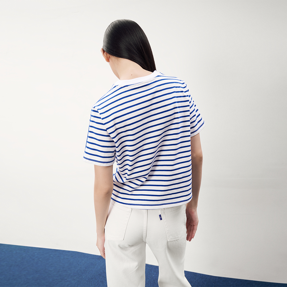 TheBlueTshirt-Áo thun kẻ sọc cho nữ màu xanh-Sunday Market T- Blue Signature Stripe