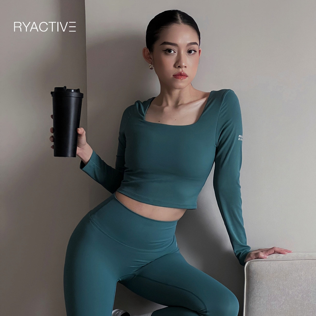 Áo thun tay dài RYACTIVE - Finesse Longsleeves Crop Bra màu xanh súp lơ Broccoli green