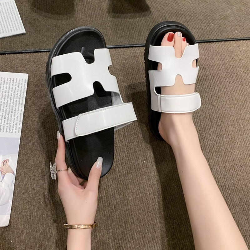 Dép da Hm quai trắng đế 4cm,Dép nữ 44ts_showd đặt tăng 1 size