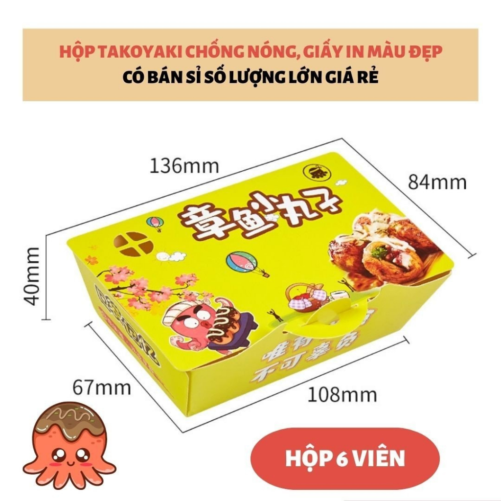 Set 400 hộp Takoyaki 6 viên dày chống nóng