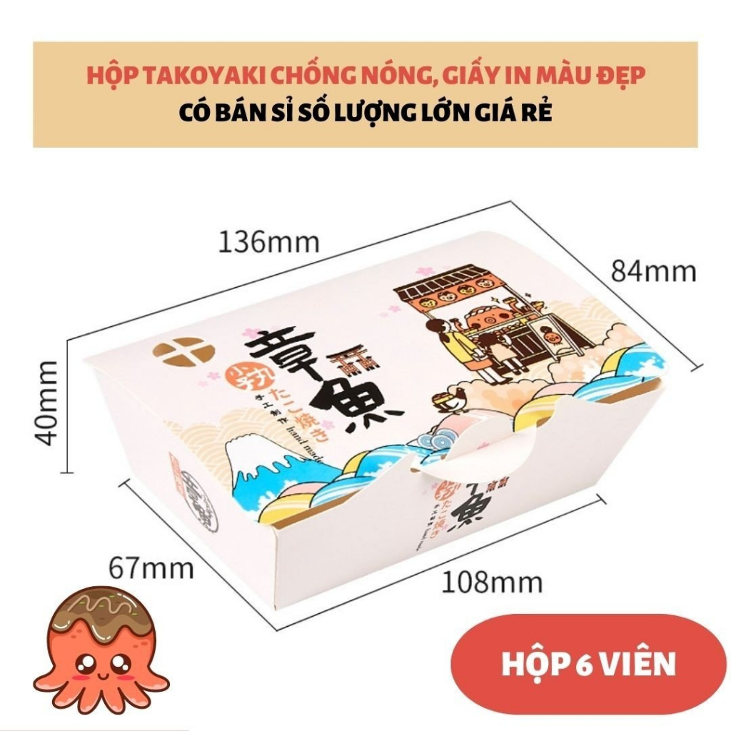 Set 400 hộp Takoyaki 6 viên dày chống nóng