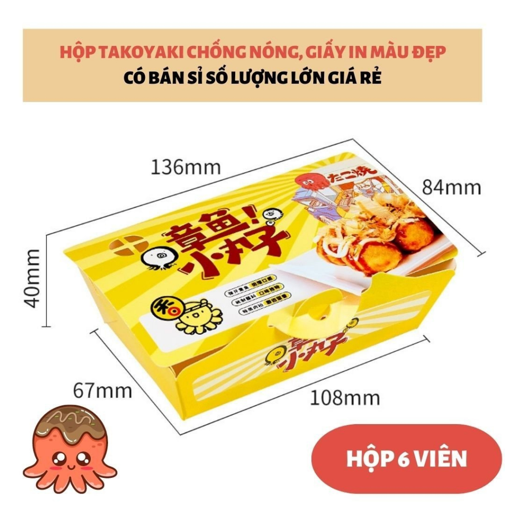 Set 400 hộp Takoyaki 6 viên dày chống nóng