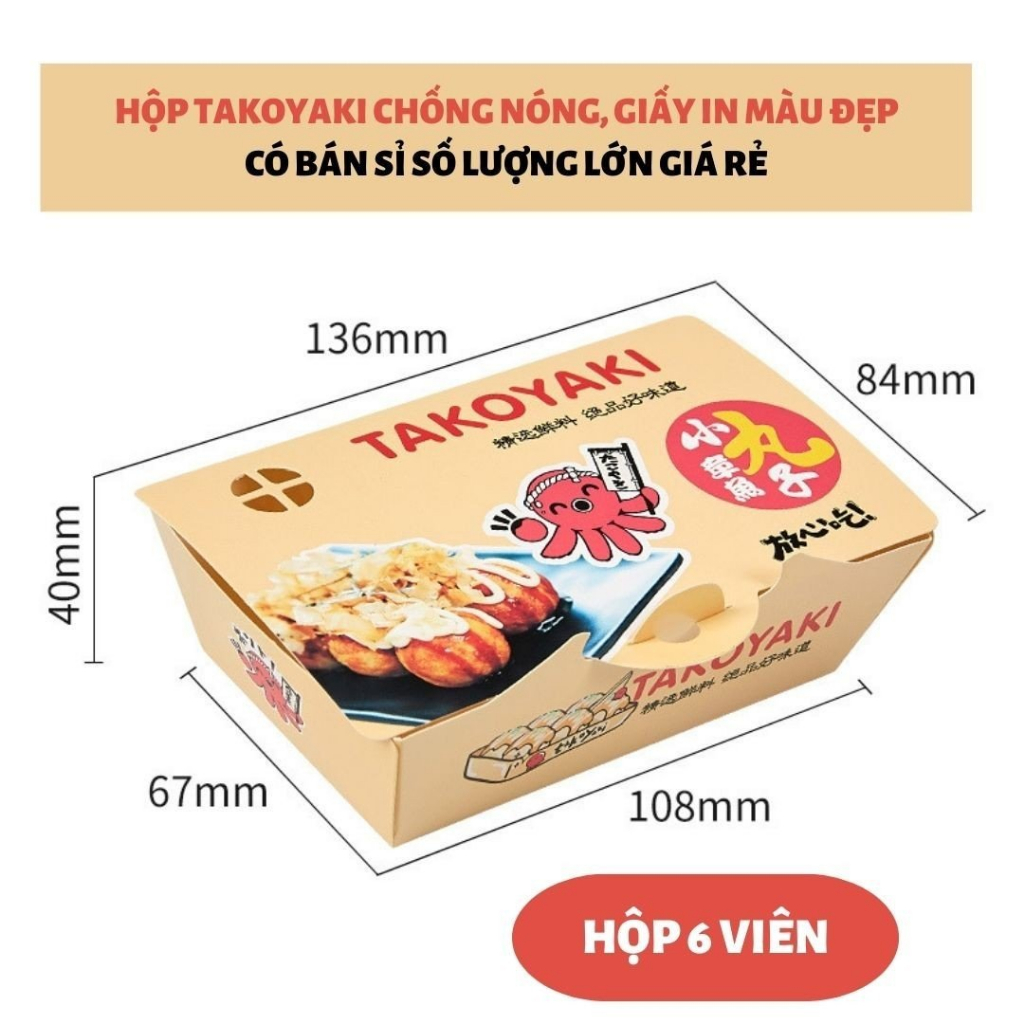 Set 400 hộp Takoyaki 6 viên dày chống nóng