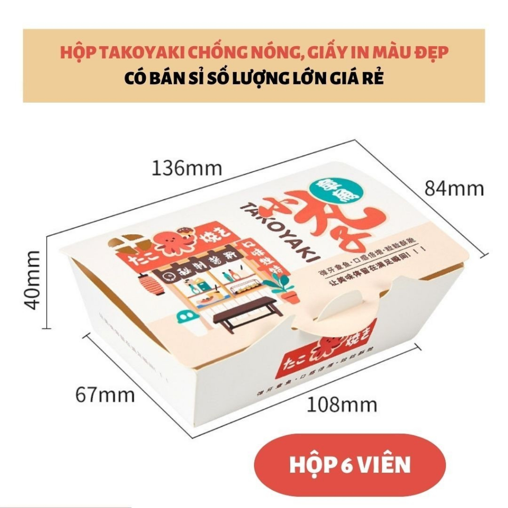 Set 400 hộp Takoyaki 6 viên dày chống nóng