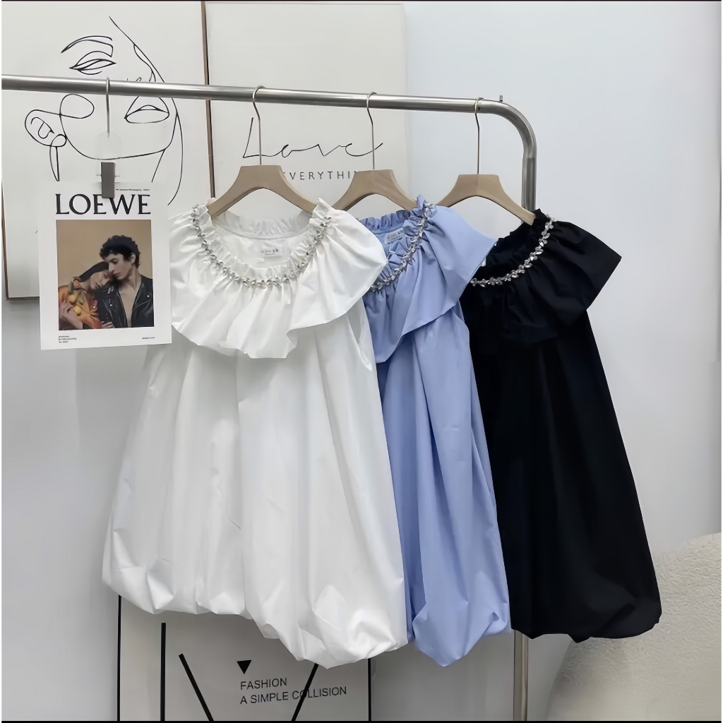 Áo Váy Cổ Đính Đá Phong Cách Tiểu Thư Ulzzang Hàn Quốc  - Hân Linh