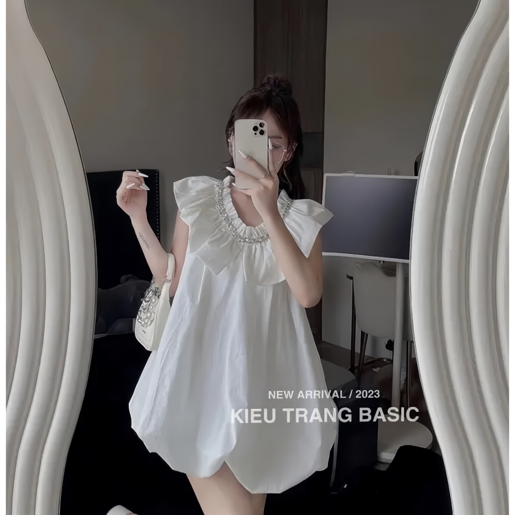 Áo Váy Cổ Đính Đá Phong Cách Tiểu Thư Ulzzang Hàn Quốc  - Hân Linh
