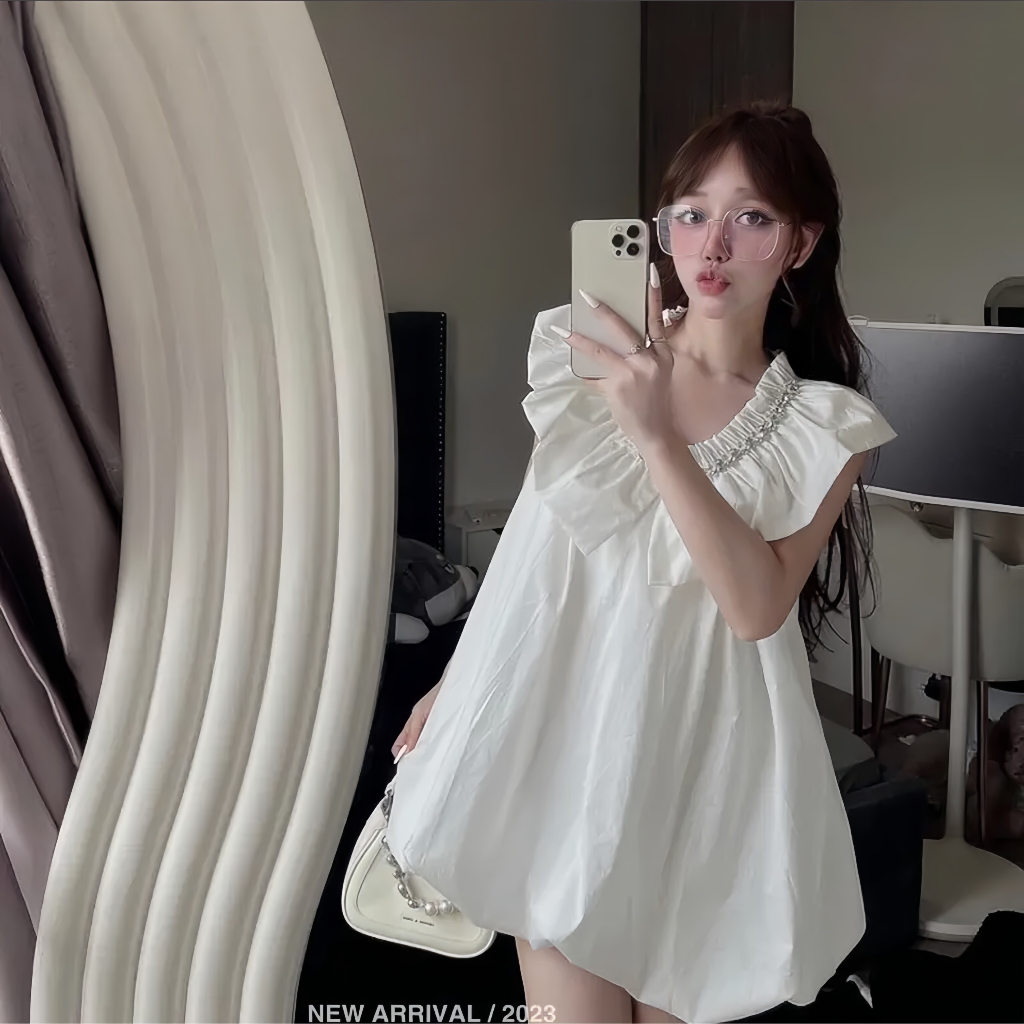 Áo Váy Cổ Đính Đá Phong Cách Tiểu Thư Ulzzang Hàn Quốc  - Hân Linh