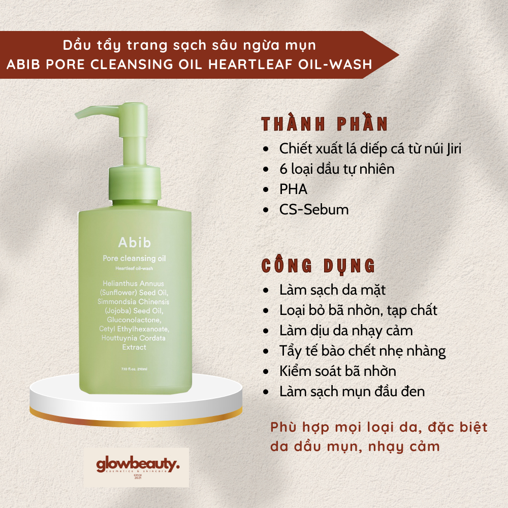 Dầu tẩy trang sạch sâu ngừa mụn từ diếp cá ABIB Pore Cleansing Oil Heartleaf Oil Wash 210ML [GLOW BEAUTY]