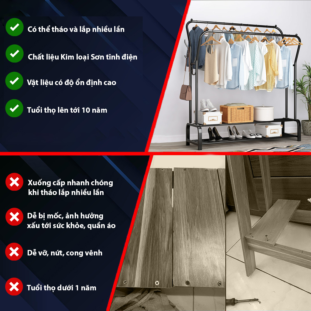Giá Treo Quần Áo Bằng Sắt BELLEVIE Kệ Treo Quần Áo Bằng Sắt Sơn Tĩnh Điện Chắc Chắn Dễ Lắp Ráp