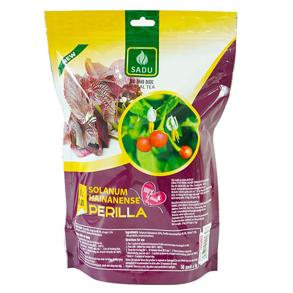 Trà túi lọc cà gai leo tía tô Sadu, sản phẩm tự nhiên, không chất bảo quản bịch 250g