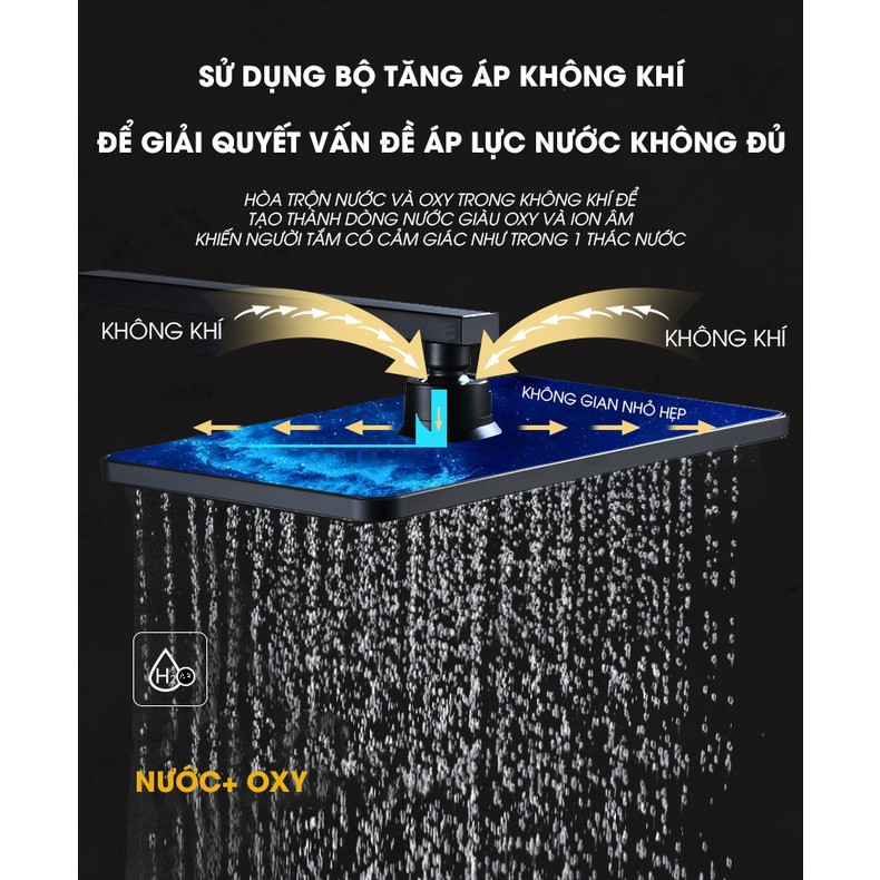 Bộ Sen Cây Tắm Nóng Lạnh KAW Màn Hình Hiển Thị Thông Minh 4 Chế độ, Lõi Đồng, INOX 304 Sơn Tĩnh Điện