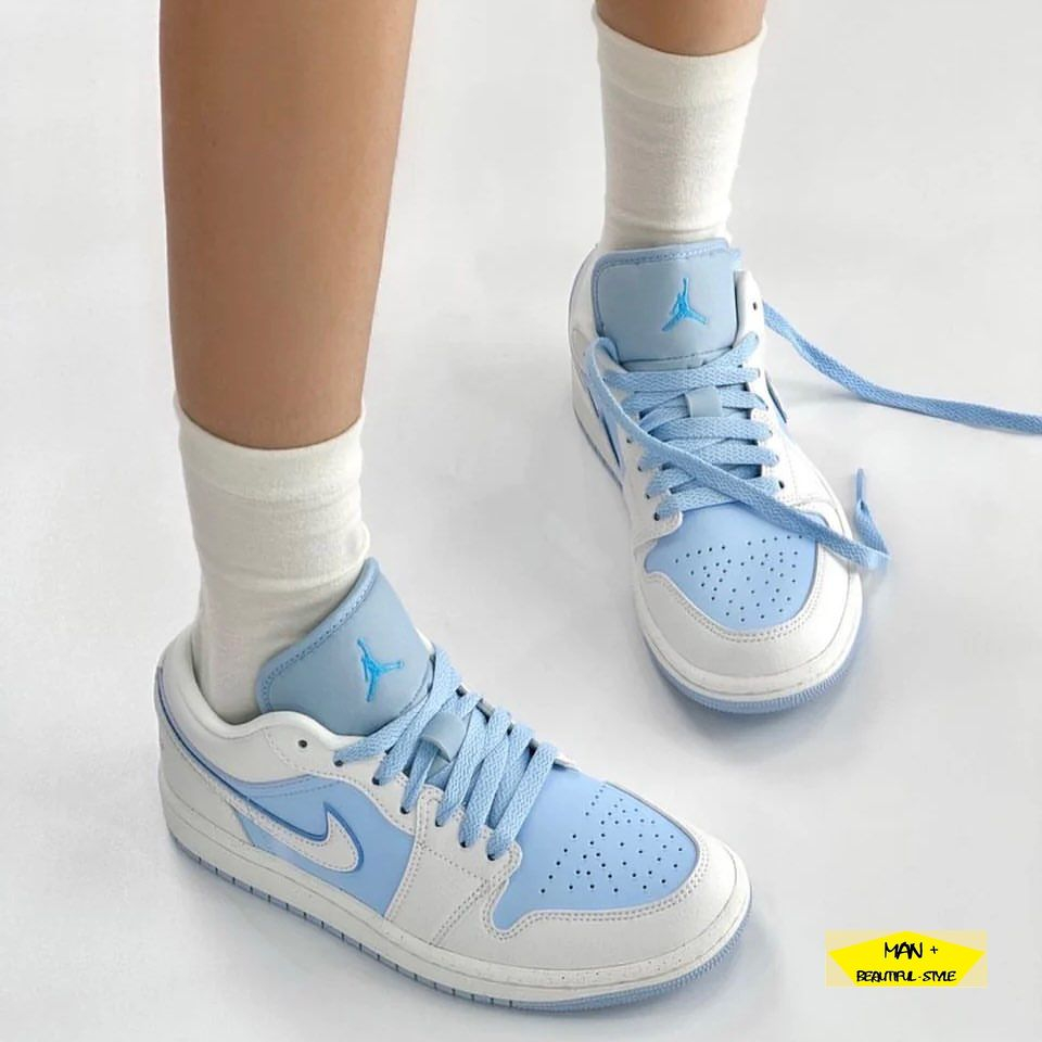 Giày Jordan 1 Ice Blue màu xanh nhạt hot hit 2023, Giày thể thao Jordan thấp cổ full box, Free ship