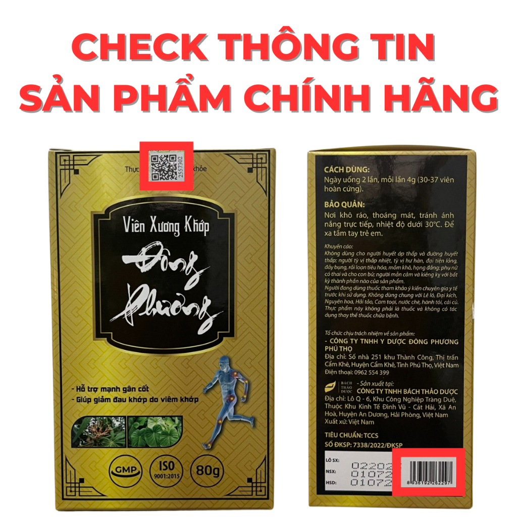 Viên xương khớp Đông Phương hỗ trợ giảm đau nhức xương khớp lưu thông khí huyết hộp, Viên uống xương khớp Hồng Tâm Đường