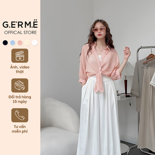 Áo Sơ Mi Voan Nữ, Áo Croptop Vạt Buộc Thắt Eo Chất Voan Mềm Dày Dặn Kèm Áo 2 Dây a238604 By Germe