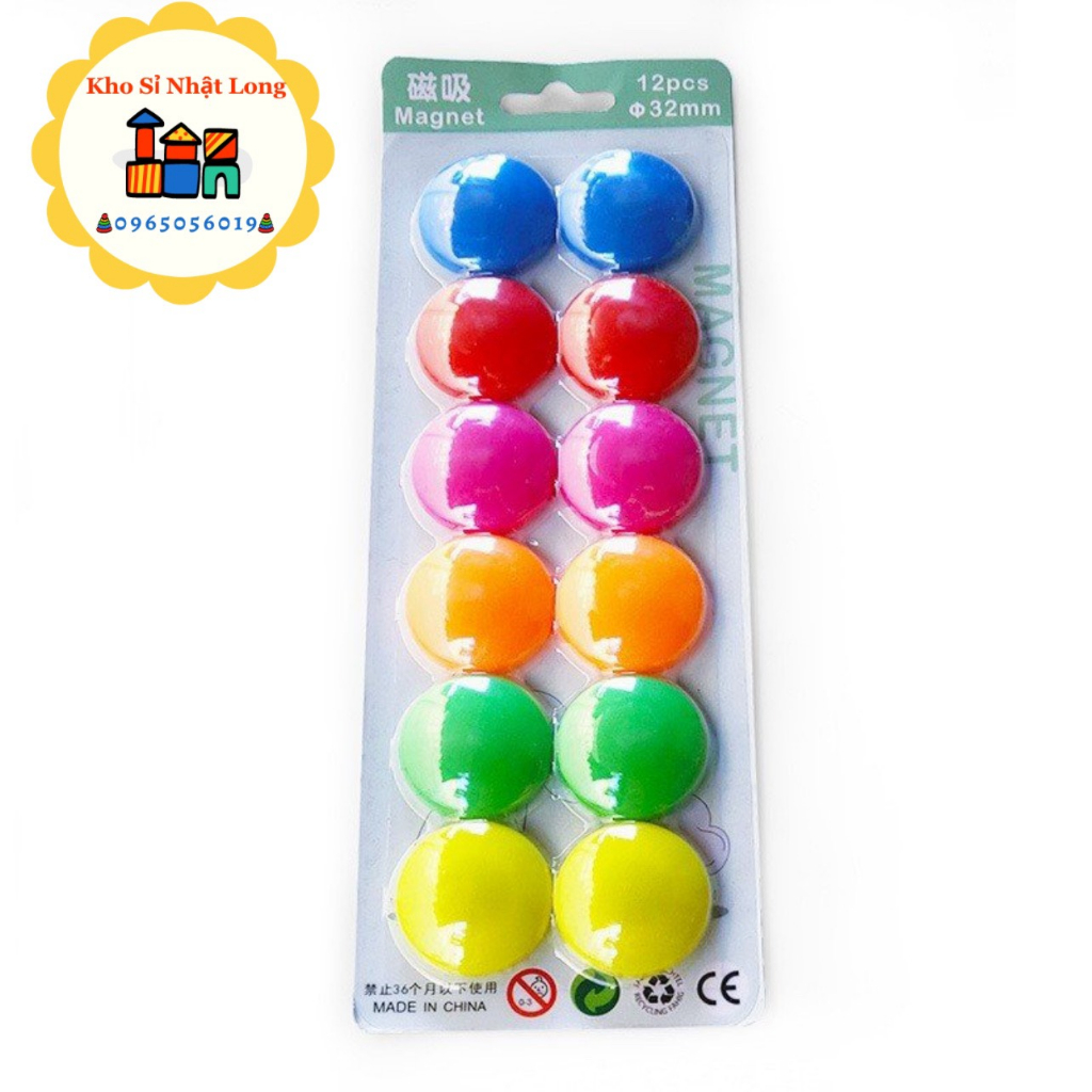 Vỉ 12 Nam Châm Tròn Nhiều Màu ĐK 30 mm