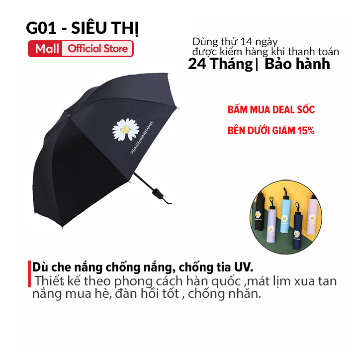 Dù gấp gọn uv G01, chất liệu dày dặn họa tiết hoa cúc sang trọng