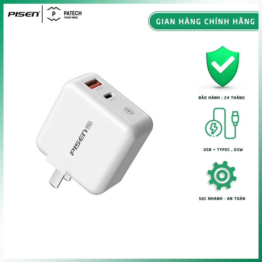 Củ sạc PISEN Pro PD 65W ( USB + TypeC ) - Super Small - Siêu phẩm