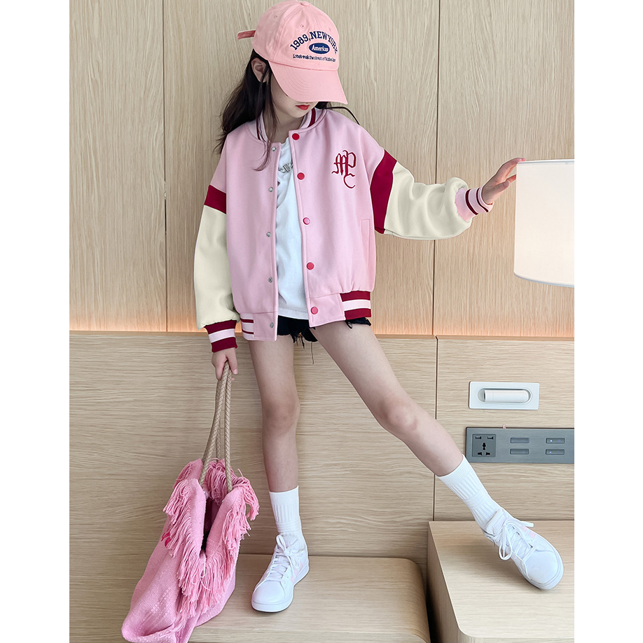 Áo khoác bé gái, Áo khoác bomber bé gái phom rộng thêu chữ, Size cho bé từ 15kg - 55kg {Hàng QC - Đổi trả hàng 90 ngày}