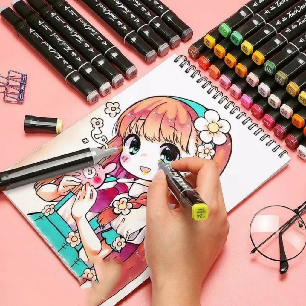Bút Màu-Bút Dạ Marker Touch 48 Cây Bút highlight Kèm Túi Vải Bút Tô Màu Dạ Vẽ Tranh Anime Bộ 48 Cây PUKAPI