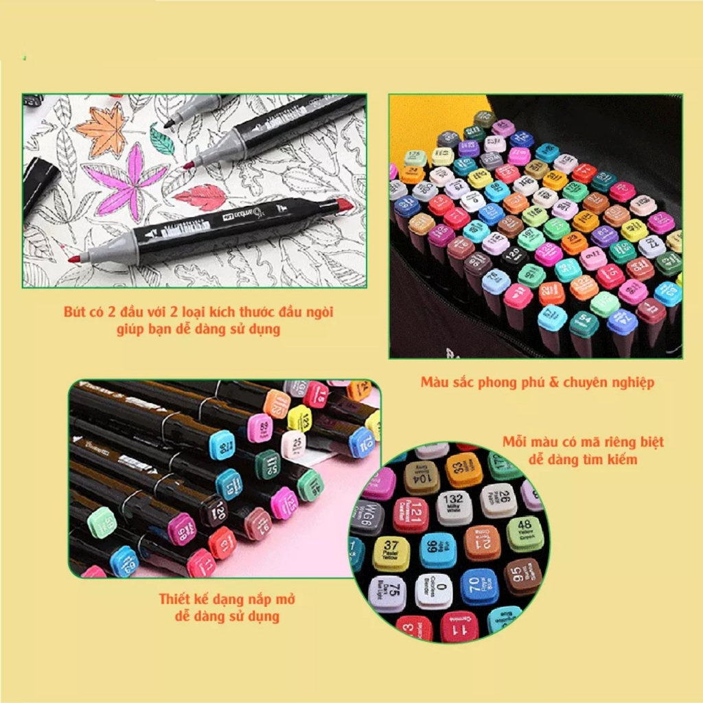 Bút Màu-Bút Dạ Marker Touch 48 Cây Bút highlight Kèm Túi Vải Bút Tô Màu Dạ Vẽ Tranh Anime Bộ 48 Cây PUKAPI