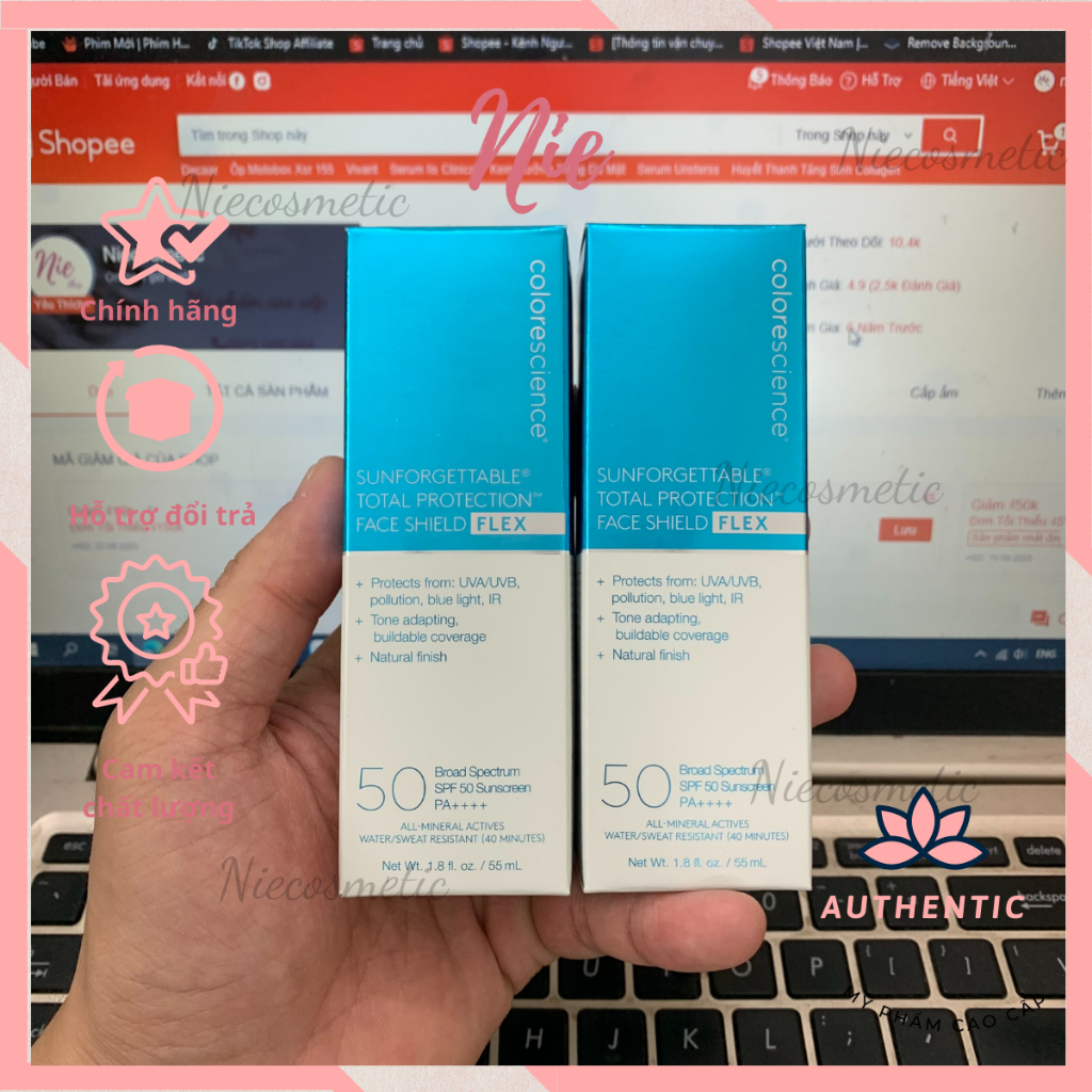 Kem chống nắng cao cấp (có chống ánh sáng xanh) Colorescience Flex nâng tông nền đẹp, thoáng da