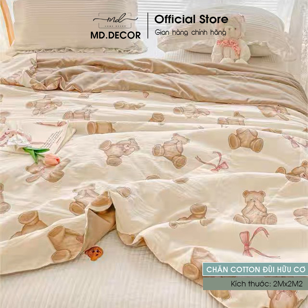 01 Chăn Cotton Đũi chần bông hữu cơ MD.Decor - Bedding nhiều họa tiết hoa lá dễ thương kích thước 2mx2m2