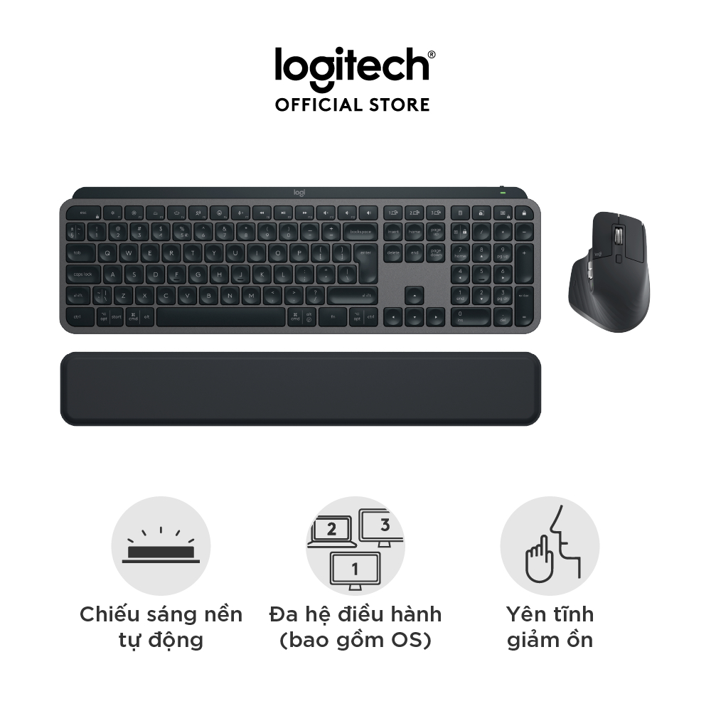 Combo Chuột & Bàn Phím Bluetooth không dây Logitech MX Keys S Combo - Có gác tay, Chiếu sáng, USB-C