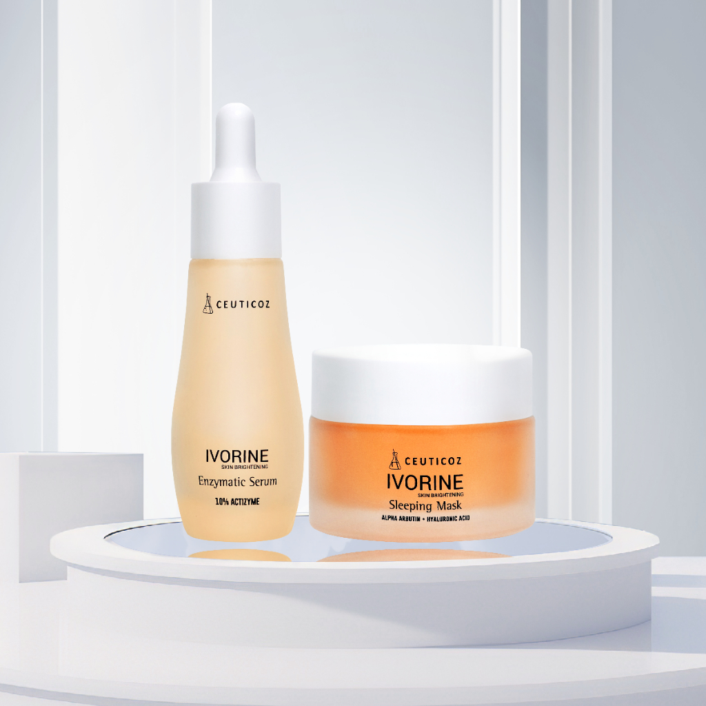 Combo: Mặt nạ ngủ dưỡng trắng da Ivorine Sleeping mask + Ceuticoz Ivorine Enzymatic Serum