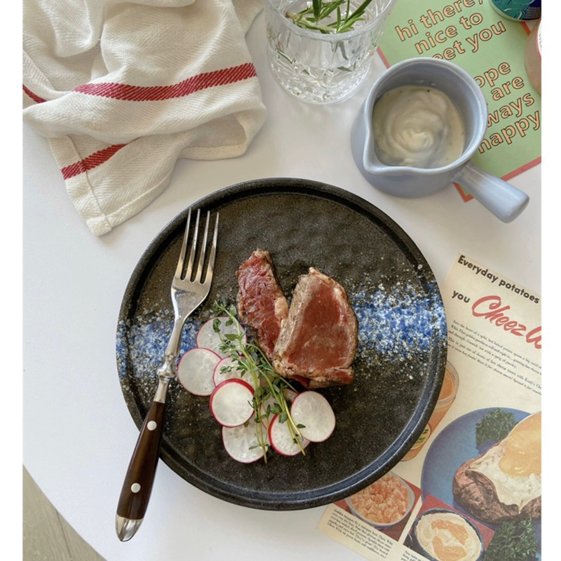 Đĩa sứ đen ăn đồ Tây, đĩa decor đẹp