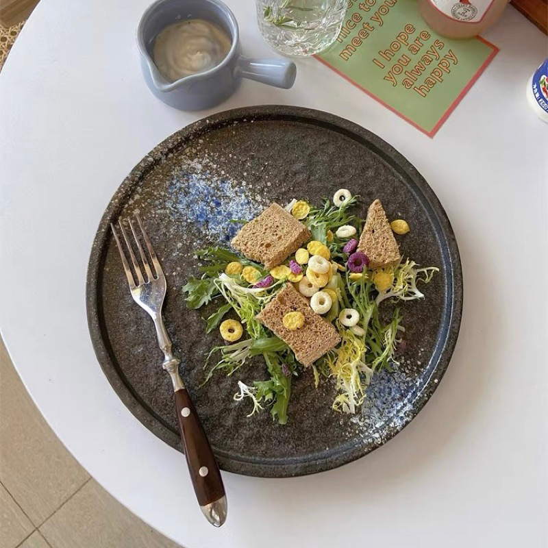 Đĩa sứ đen ăn đồ Tây, đĩa decor đẹp