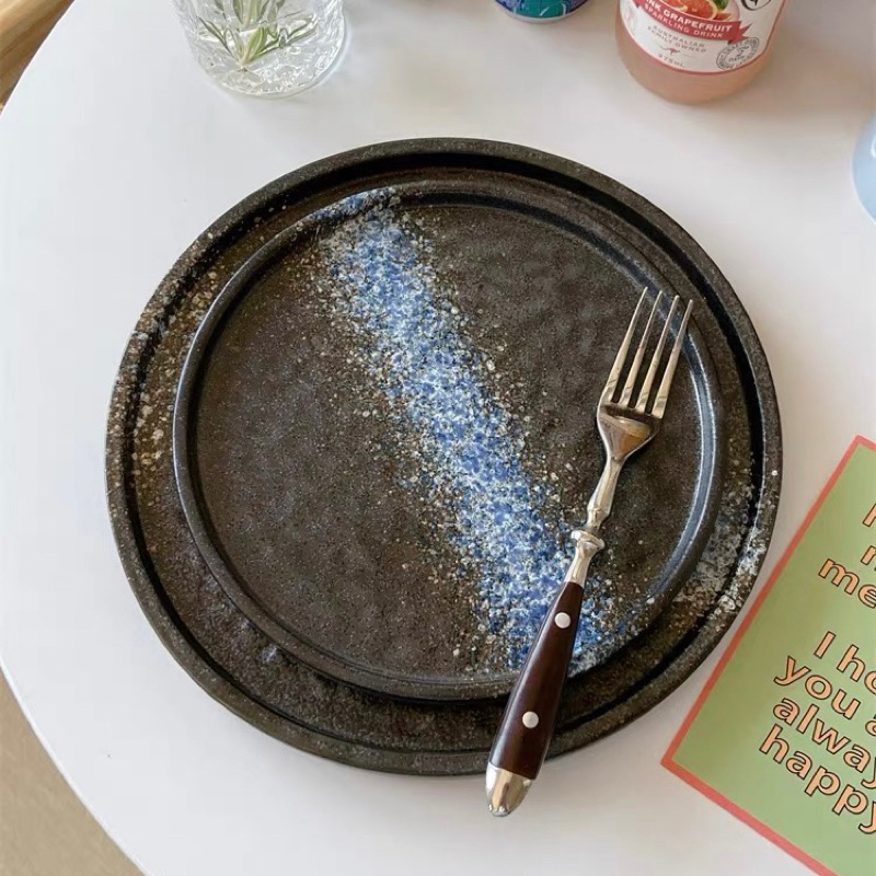 Đĩa sứ đen ăn đồ Tây, đĩa decor đẹp