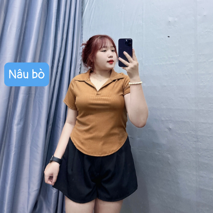 Áo thun polo bigsize, áo thun gân dáng vừa bigsize có giản vải gân G120