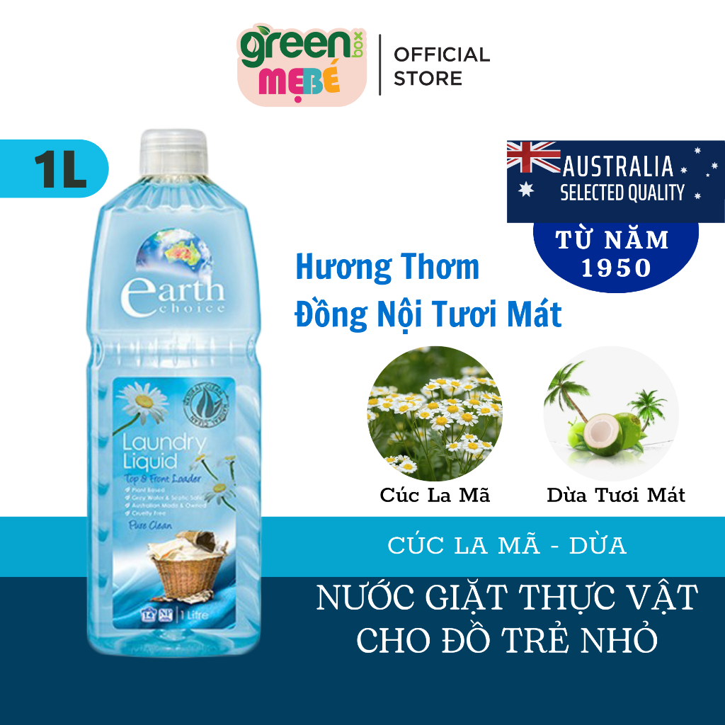 Nước Giặt EARTH CHOICE Úc 1L Giặt Đồ Trẻ Nhỏ, An Toàn Cho Da Nhạy Cảm Với Chiết Xuất Thực Vật  An Toàn Dung Tích