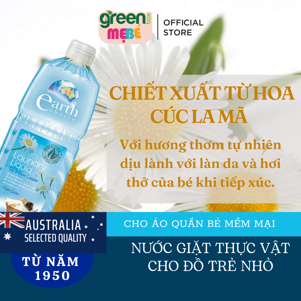 Nước Giặt EARTH CHOICE Úc 1L Giặt Đồ Trẻ Nhỏ, An Toàn Cho Da Nhạy Cảm Với Chiết Xuất Thực Vật  An Toàn Dung Tích