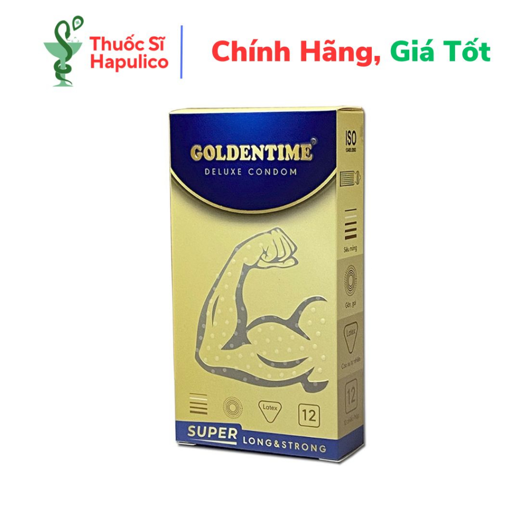 Bao Cao Su Goldentime Super Long &amp; Strong Mỏng / Gân / Gai / Kéo Dài Thời Gian - Hộp 12 bcs che tên sản phẩm