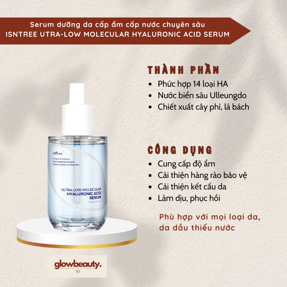 Serum dưỡng da cấp ẩm cấp nước chuyên sâu cho da dầu Isntree Utra-Low Molecular Hyaluronic Acid Serum 50ml