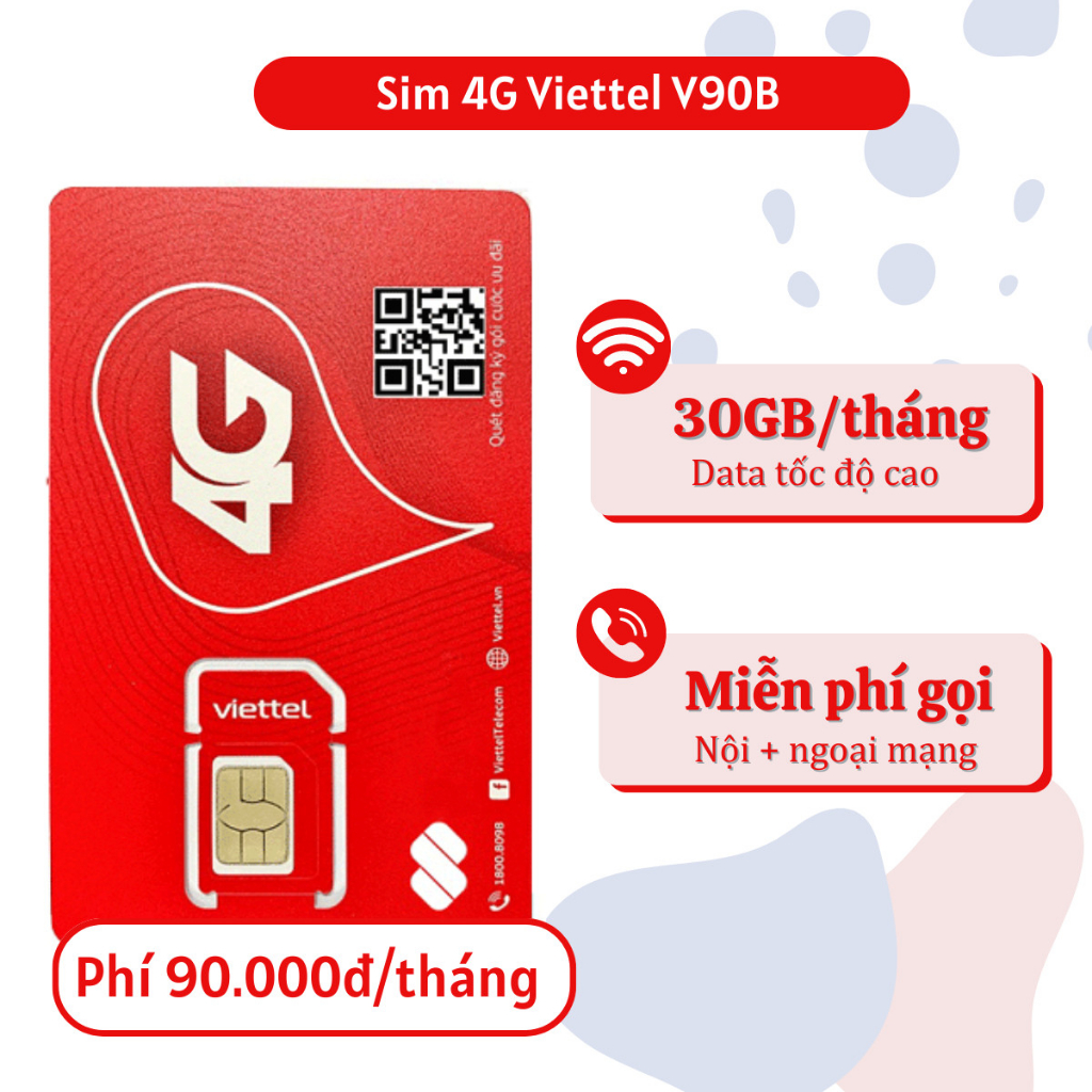 SIM VIETEL TẶNG 4G TRUY CẬP THẢ GA NGHE GỌI TẸT GA GÓI V90B