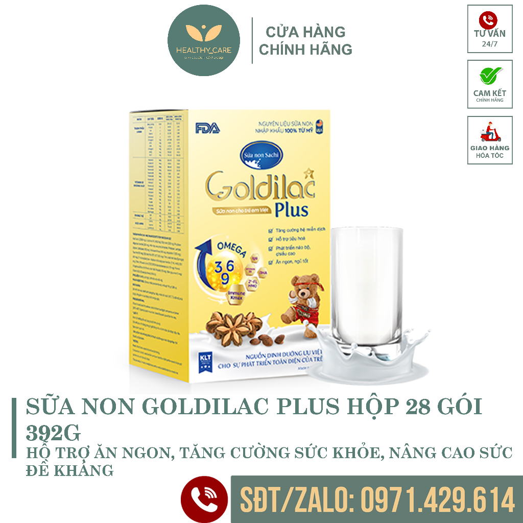 Sữa non Goldilac Plus hộp 28 gói 392gr Date 12/2023 (CHÍNH HÃNG) - Sữa tăng cân cho bé