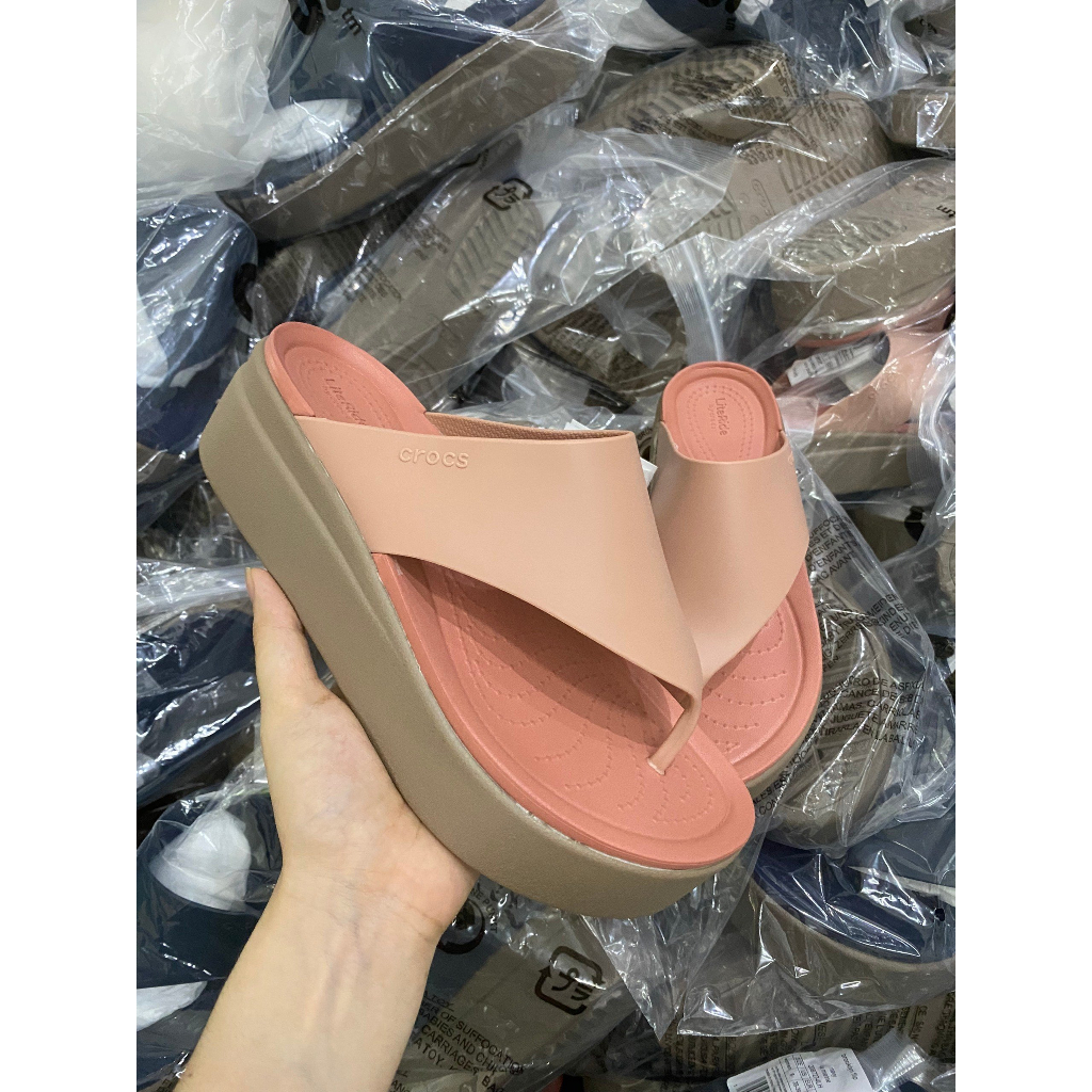 CrocsFanClub -  Dép xỏ ngón bánh mỳ quai to cho nữ, đế cao 5cm, siêu nhẹ, êm - Pb204