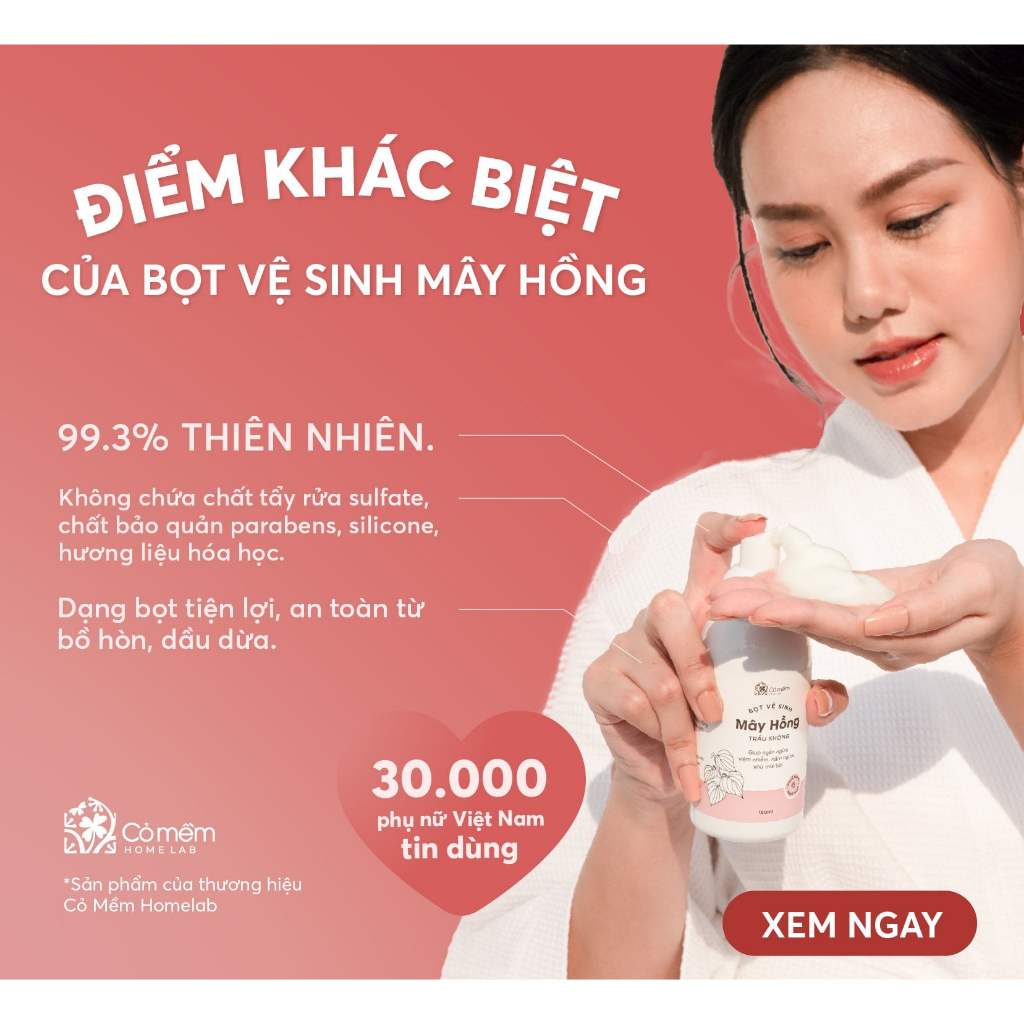 [MINI SIZE] Bọt Vệ Sinh Phụ Nữ Mây Hồng Tinh Chất Trầu Không Cỏ Mềm 50ml