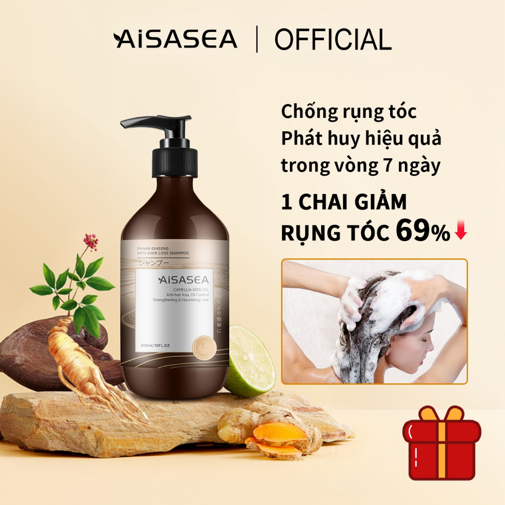 Dầu gội nhân sâm AISASEA sạch gàu giảm rụng kích thích mọc tóc 300ml